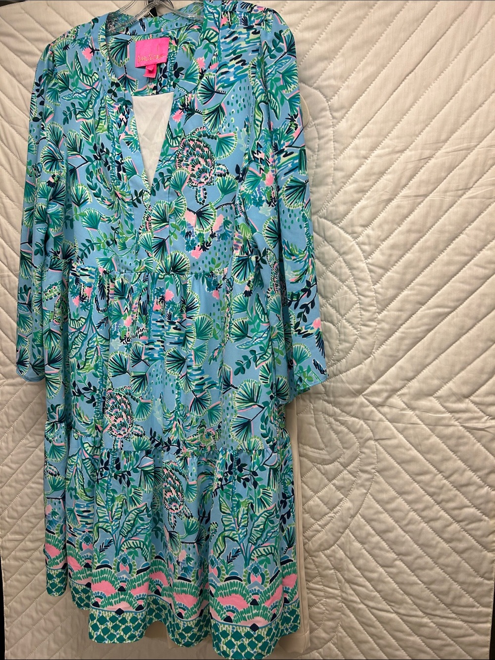 Lilly Pulitzer Aqua Tropical Floral Tiered Dress - Picture 3 of 5